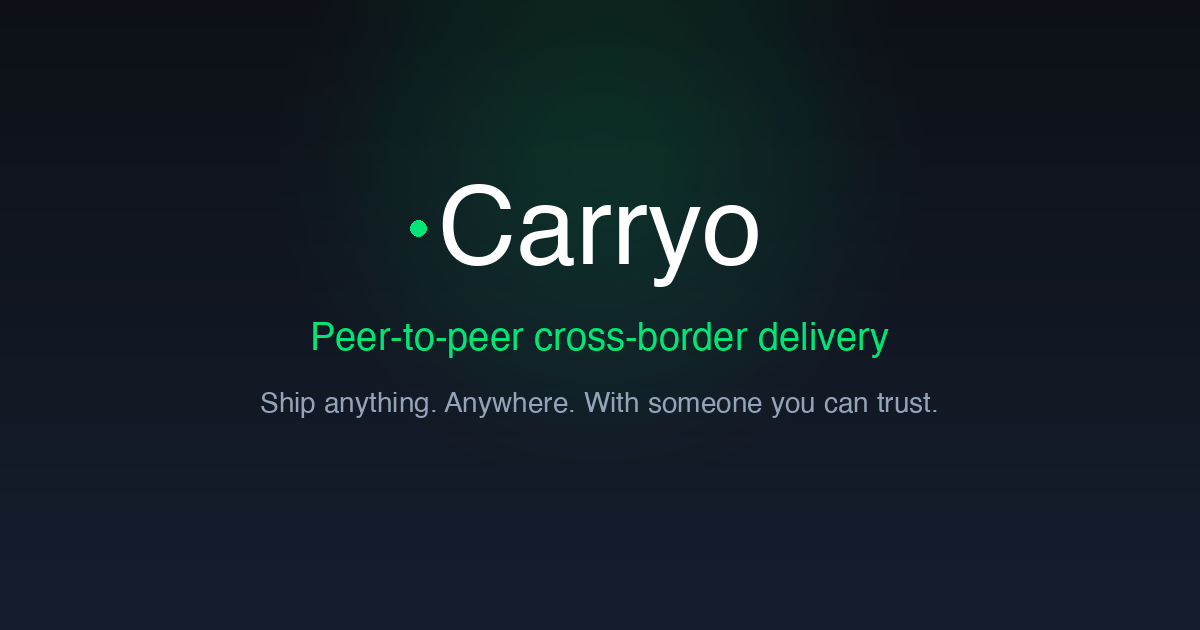 Carryo brand artwork describing its peer-to-peer cross-border delivery marketplace